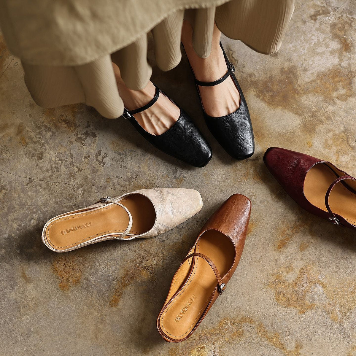 Women's Square-Toe Leather Mules