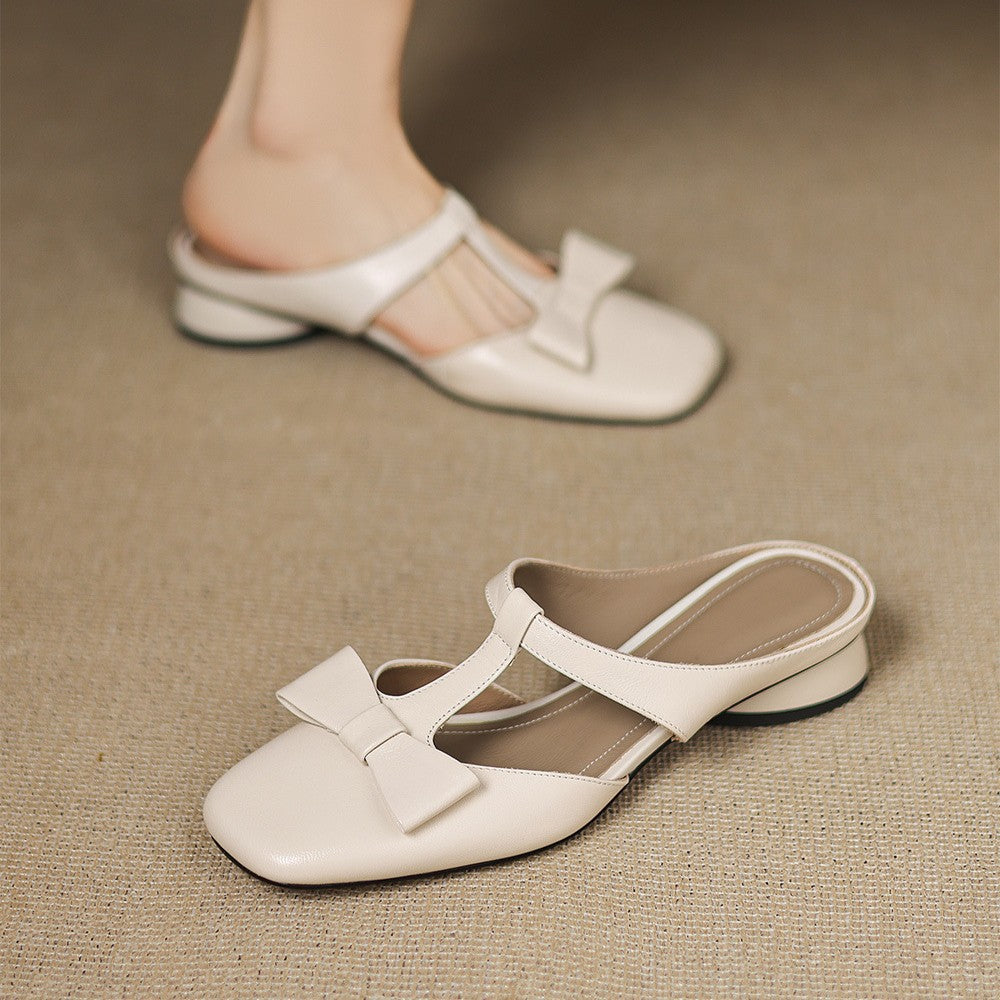 Women's Bow Lambskin Leather Mules