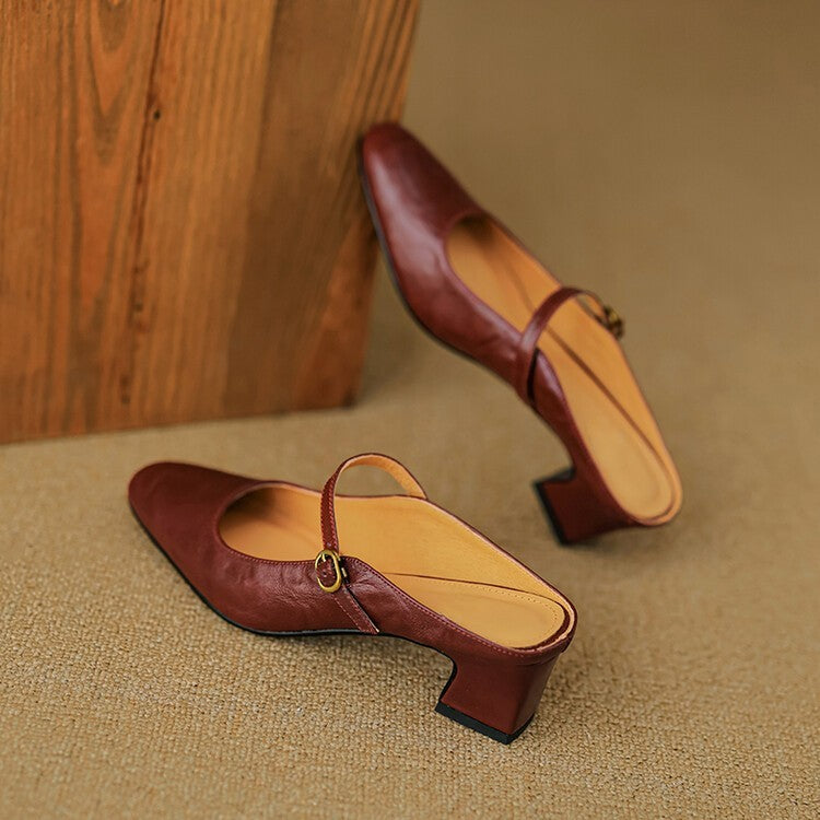 Women's Strap Leather Mules