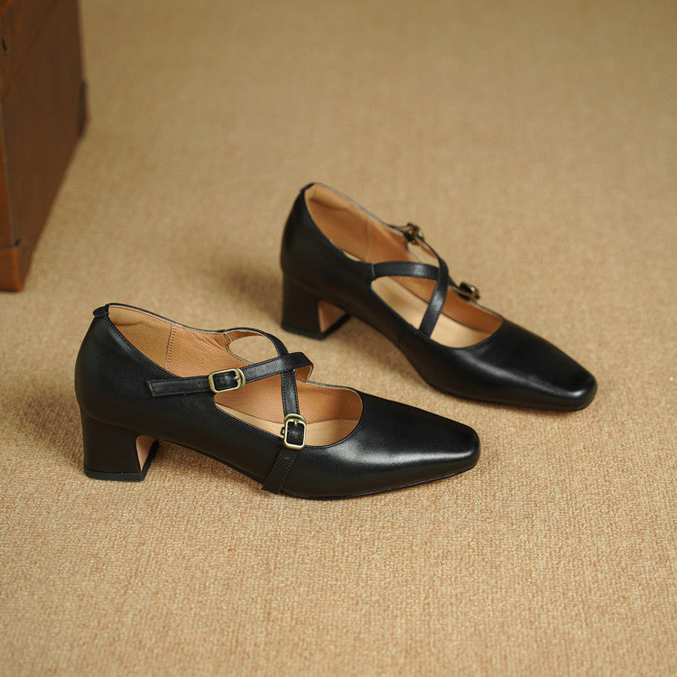 Women's Mary-Jane Leather Heels