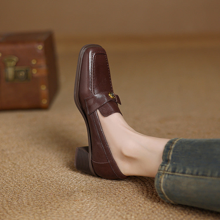 Women's Square-Toe Leather Loafer Pumps