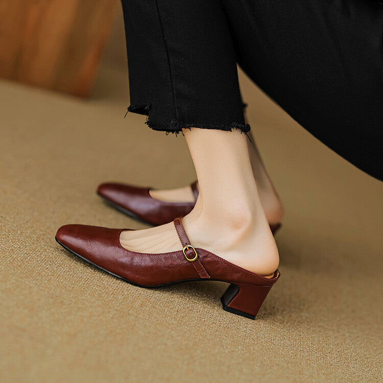 Women's Strap Leather Mules