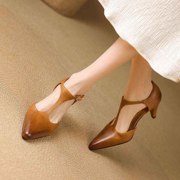 Women's T-Bar Leather Heels