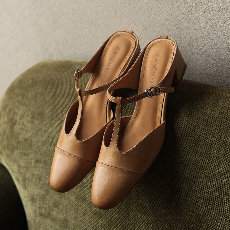 Women's T-Bar Leather Mules