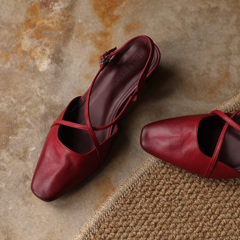 Women's Cross-Strap Leather Slingback Heels