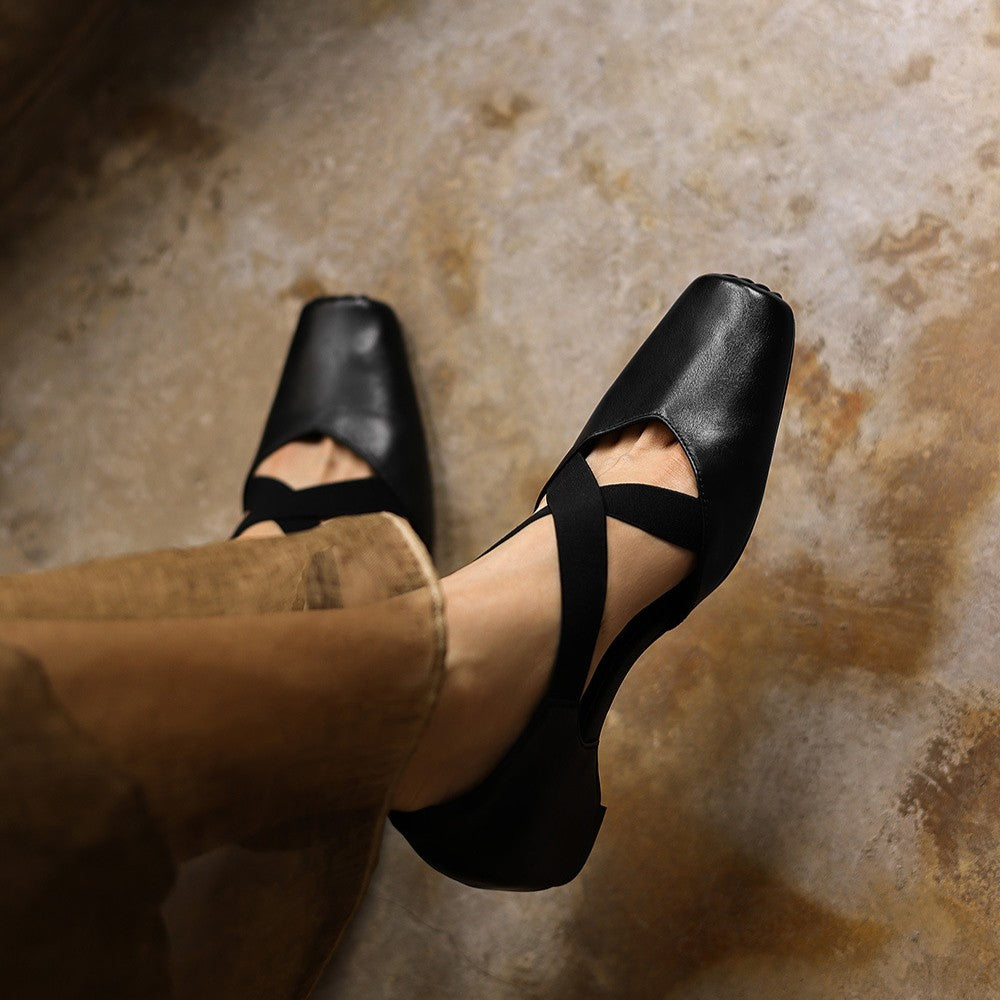 Women's Leather Cross-Strap Heels