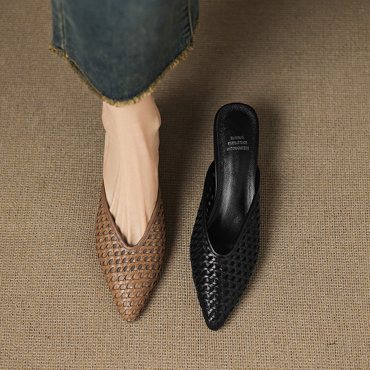 Women's Woven Leather Heel Mules