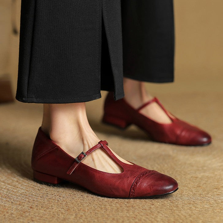 Women's T-Strap Leather Mary Janes