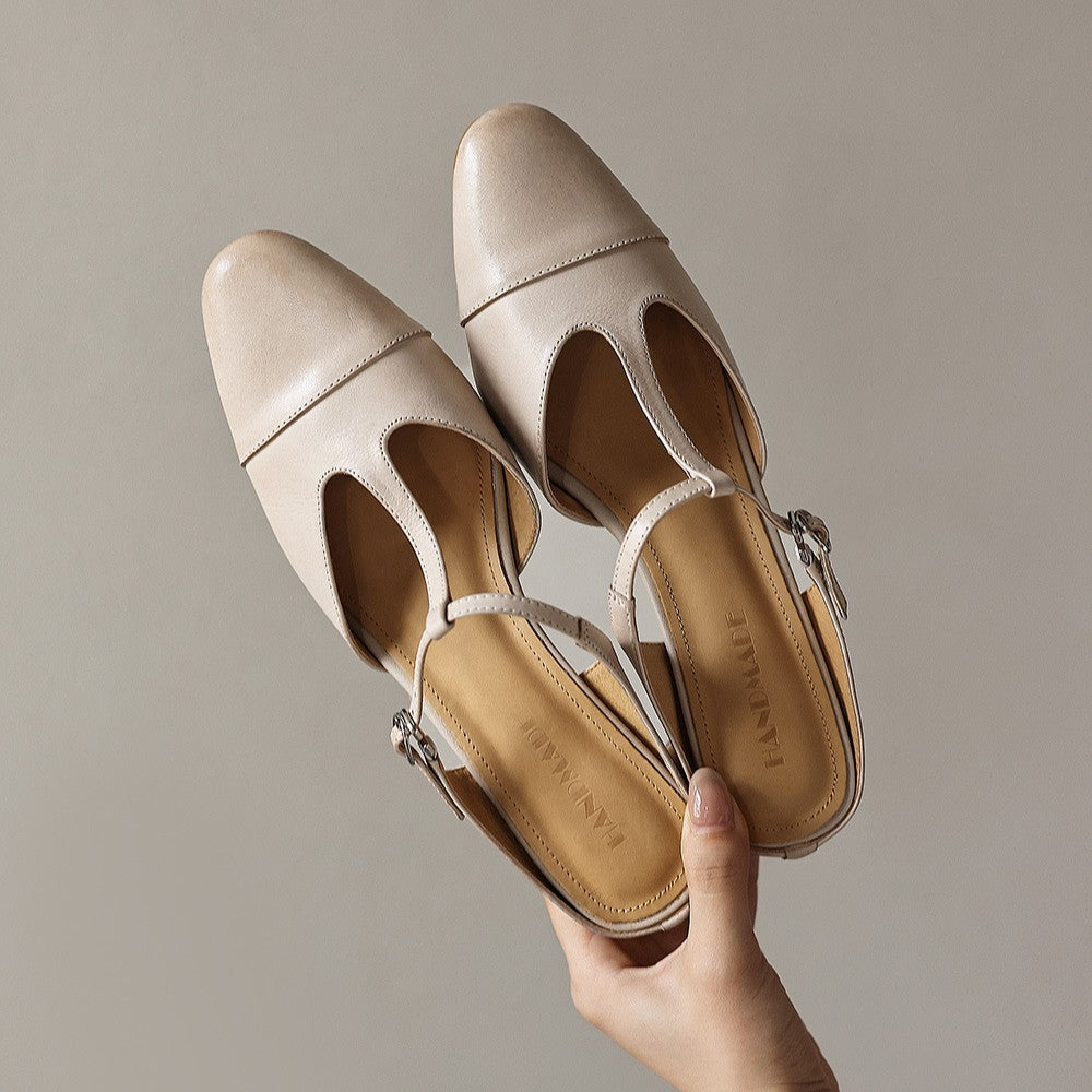 Women's T-Bar Leather Mules