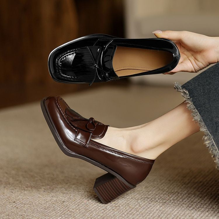 Women's Tassel Leather Loafer Pumps