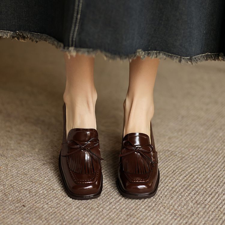 Women's Tassel Leather Loafer Pumps