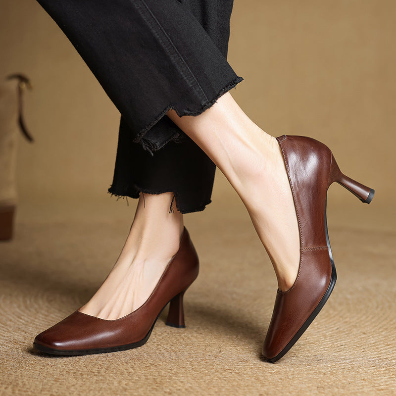 Women's Square Leather Pumps