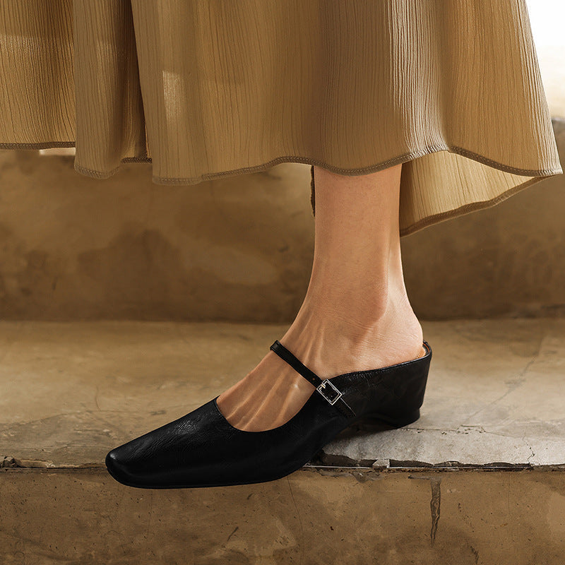 Women's Square-Toe Leather Mules