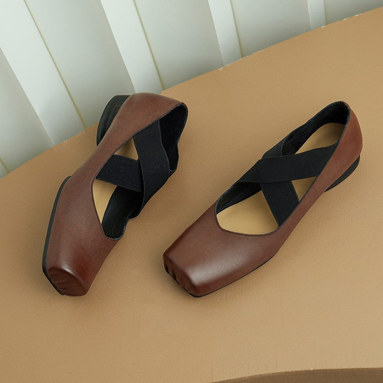 Women's Square Toe Leather Ballets