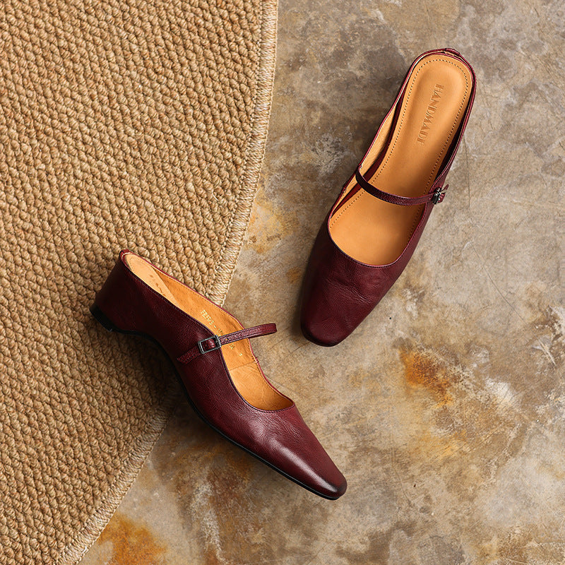 Women's Square-Toe Leather Mules