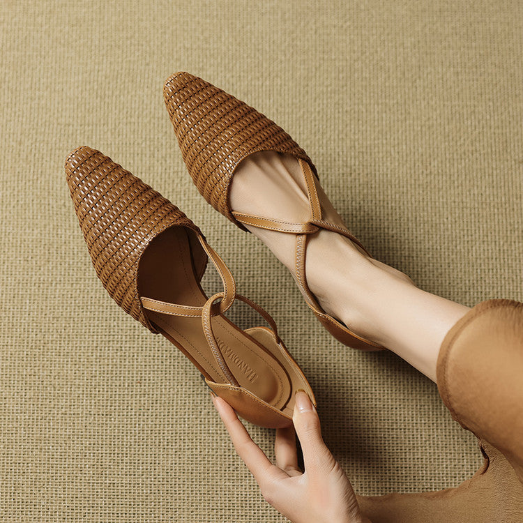 Orvana™ | Woven T-Strap Pointed-Toe Flats
