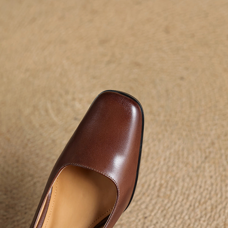 Women's Square Leather Pumps
