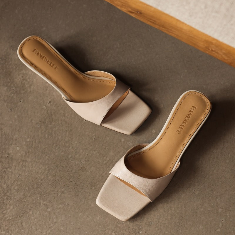 Women's Square-Toe Leather Wedge Mules