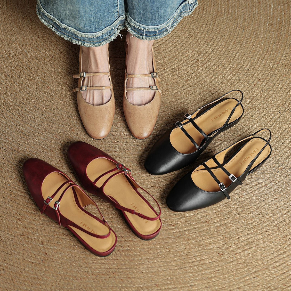 Women's Leather Slingback Mary Jane Flats