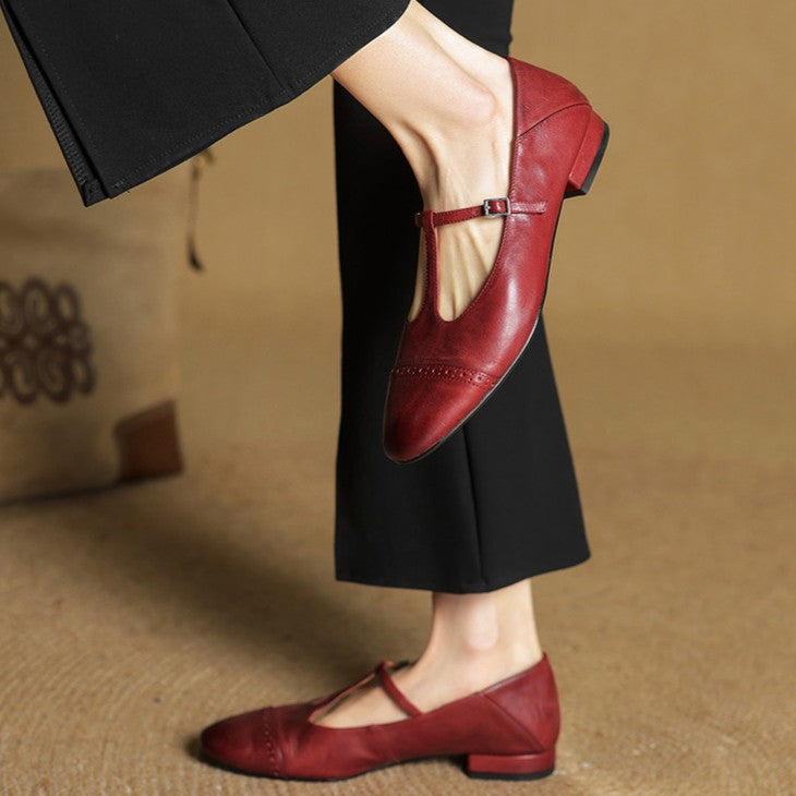 Women's T-Strap Leather Mary Janes