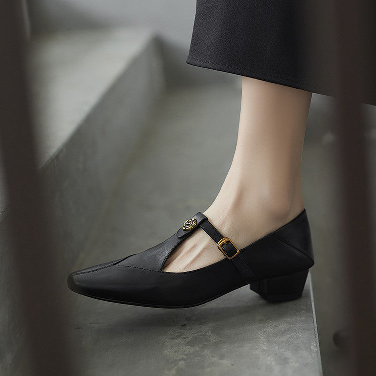 Women's T-Bar Leather Pumps