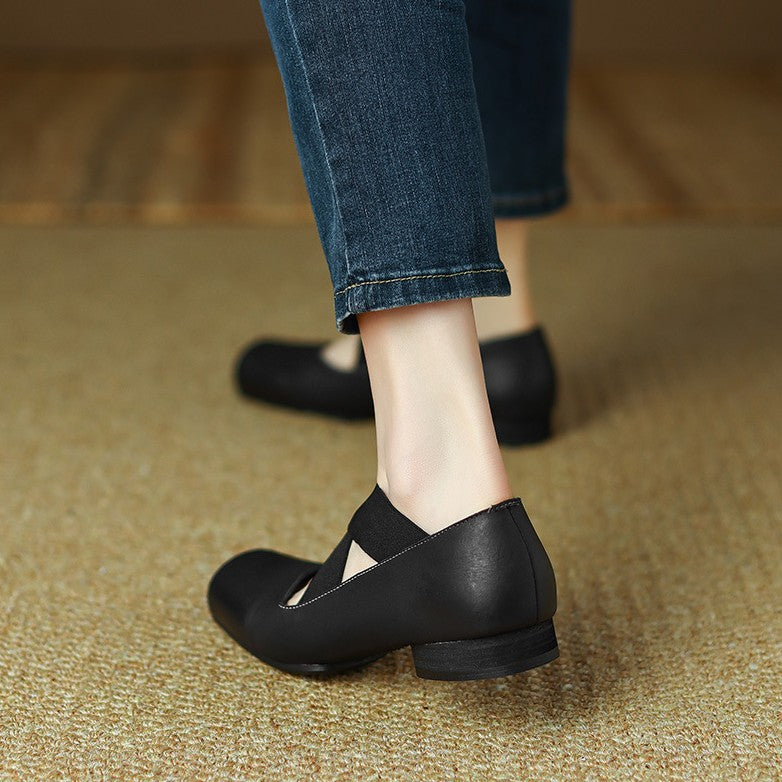 Women's Square Toe Leather Ballets