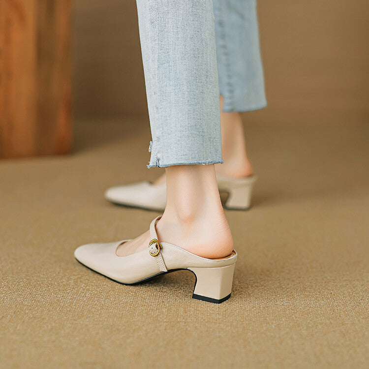 Women's Strap Leather Mules