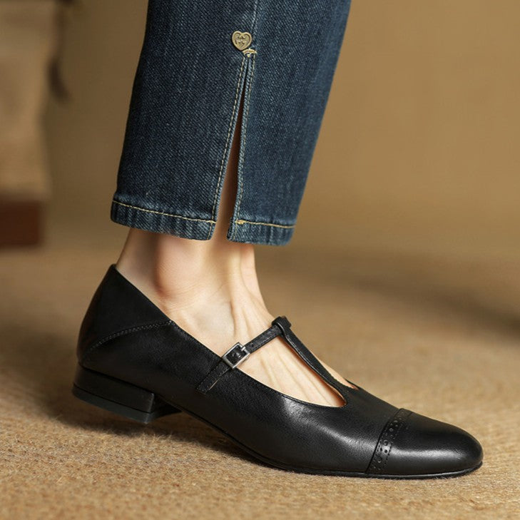Women's T-Strap Leather Mary Janes