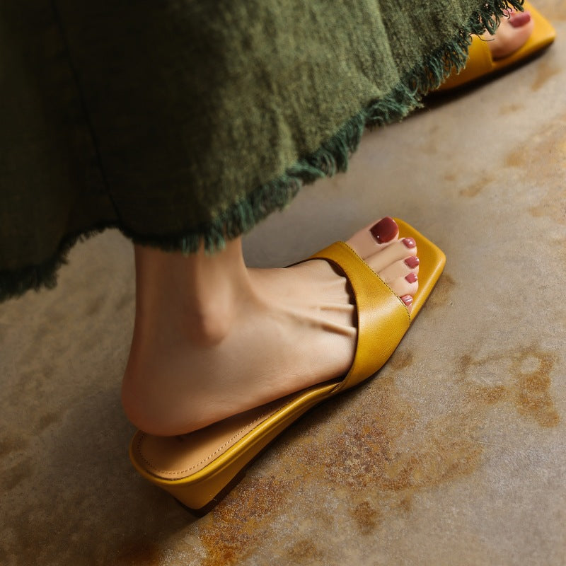Women's Square-Toe Leather Wedge Mules