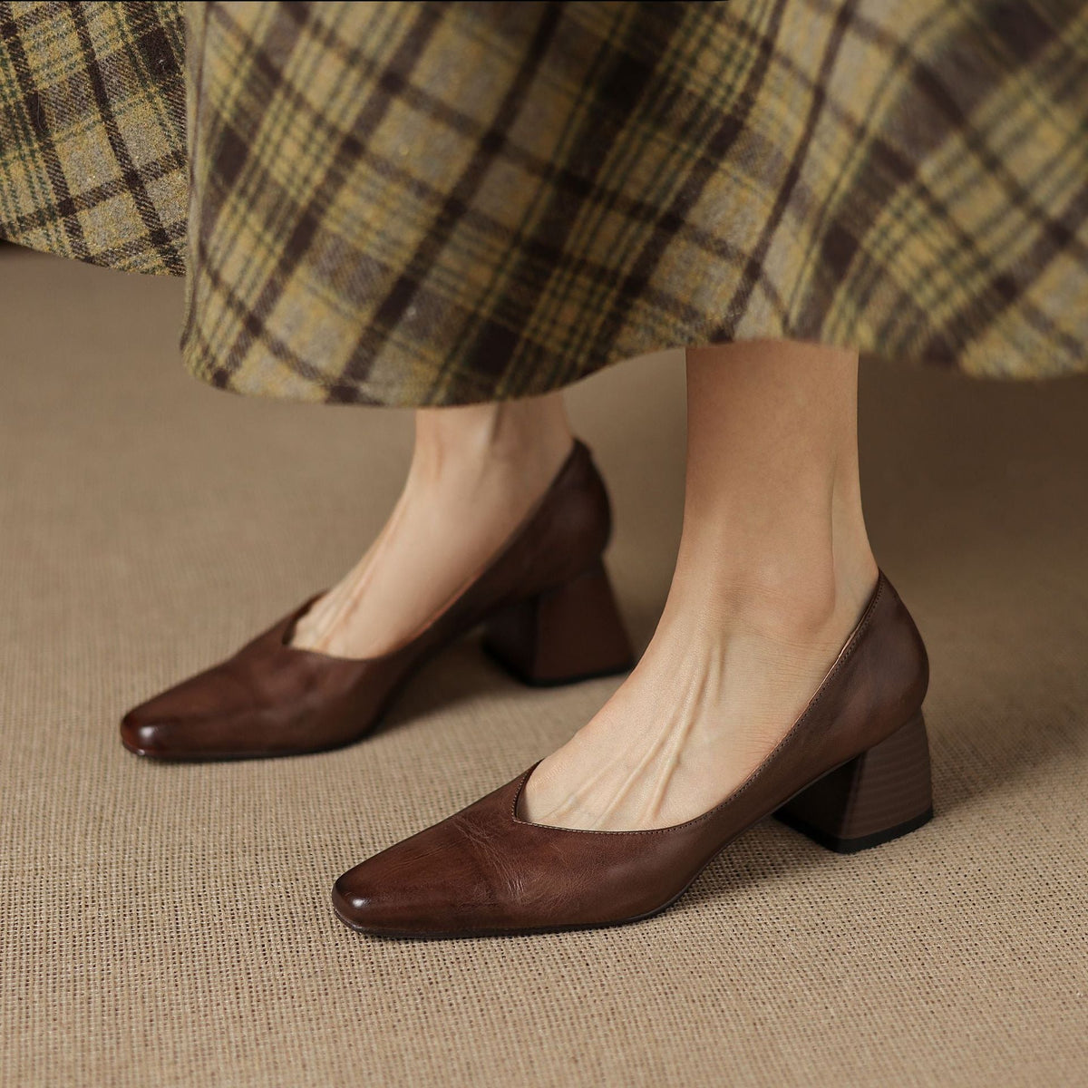 Women's Leather Square Pumps