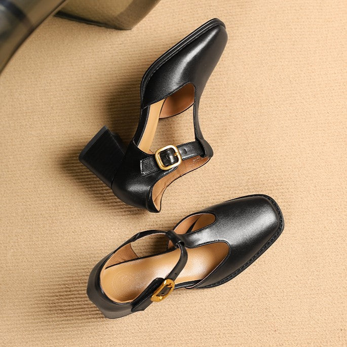 Women's T-Strap Leather Pumps