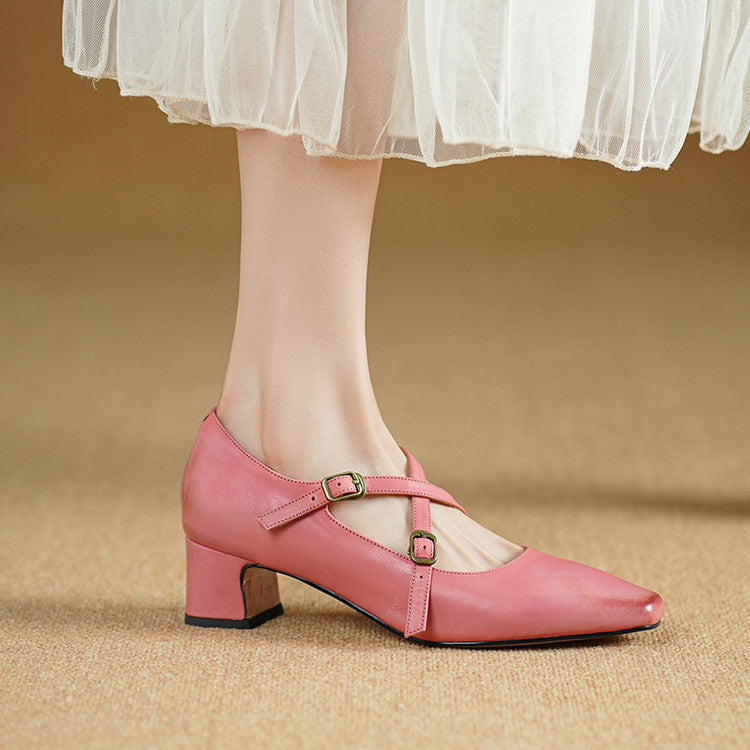 Women's Mary-Jane Leather Heels