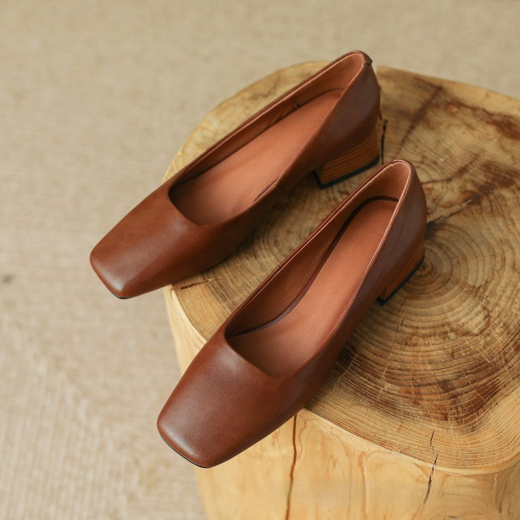 Women's Square Leather Pumps
