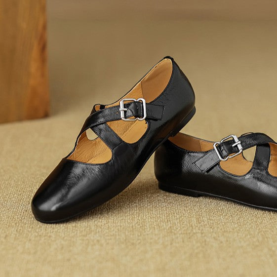 Women's Cross-Strap Leather Flats