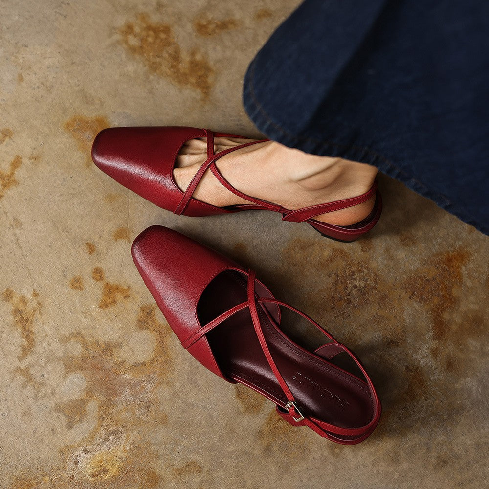 Women's Cross-Strap Leather Slingback Heels