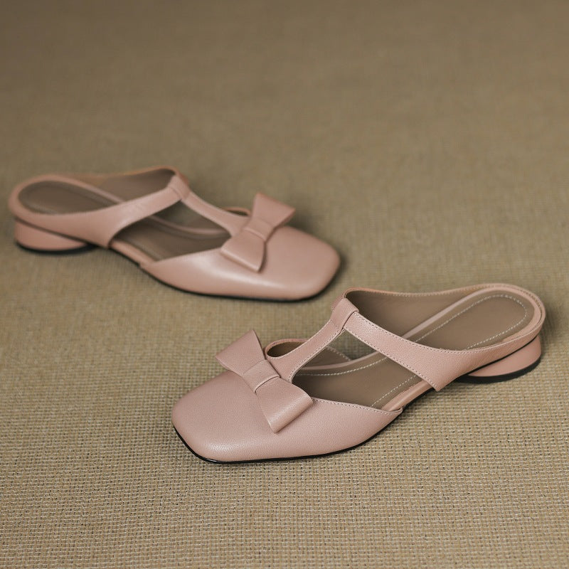 Women's Bow Lambskin Leather Mules