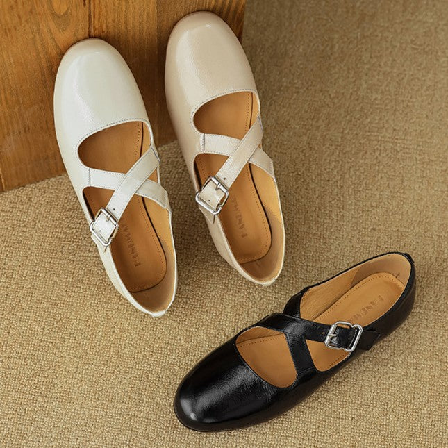 Women's Cross-Strap Leather Flats