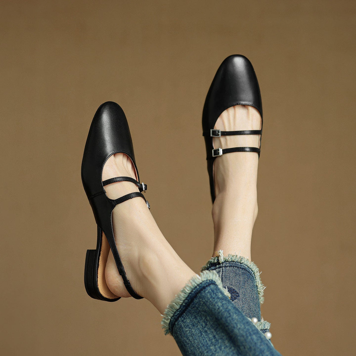 Women's Leather Slingback Mary Jane Flats