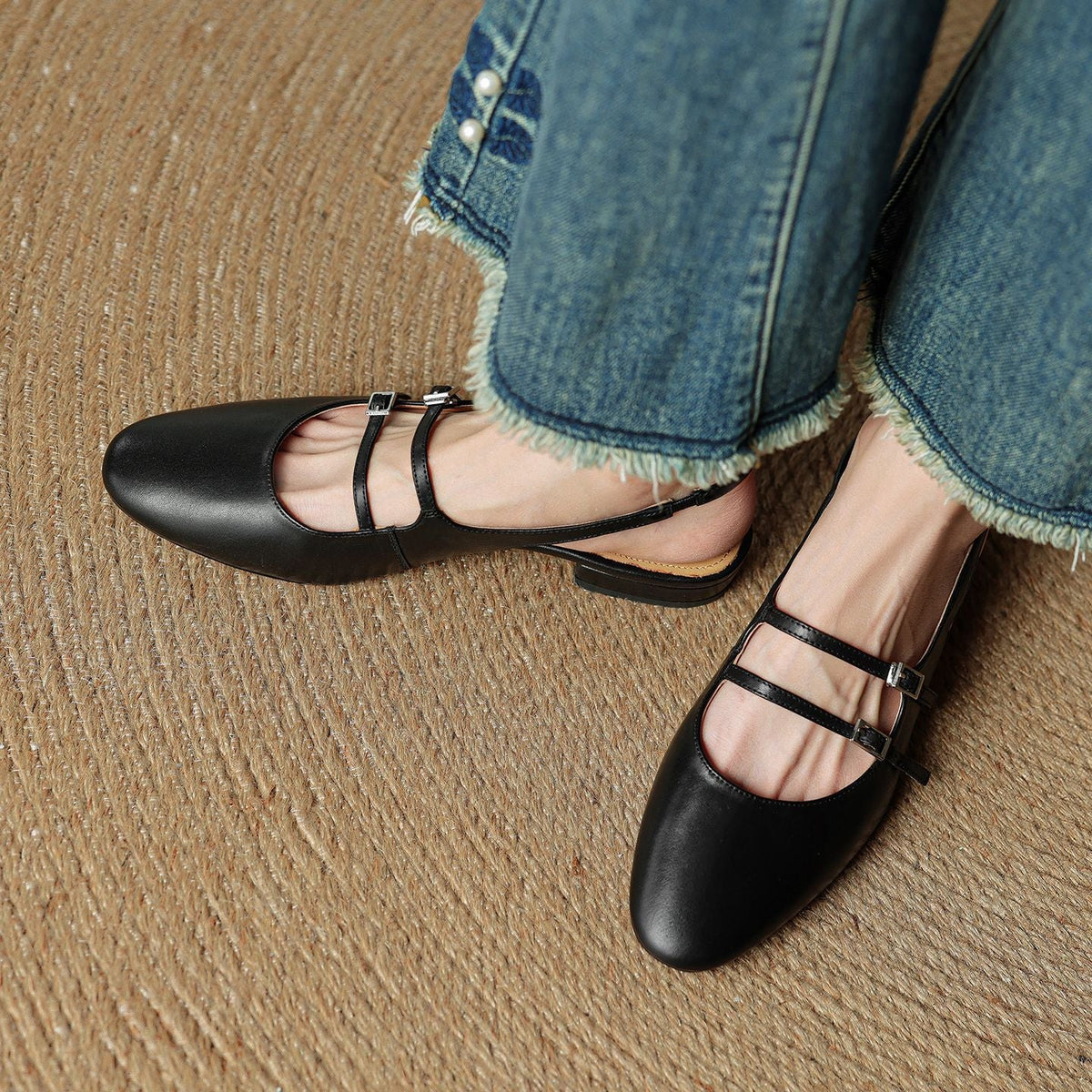 Women's Leather Slingback Mary Jane Flats