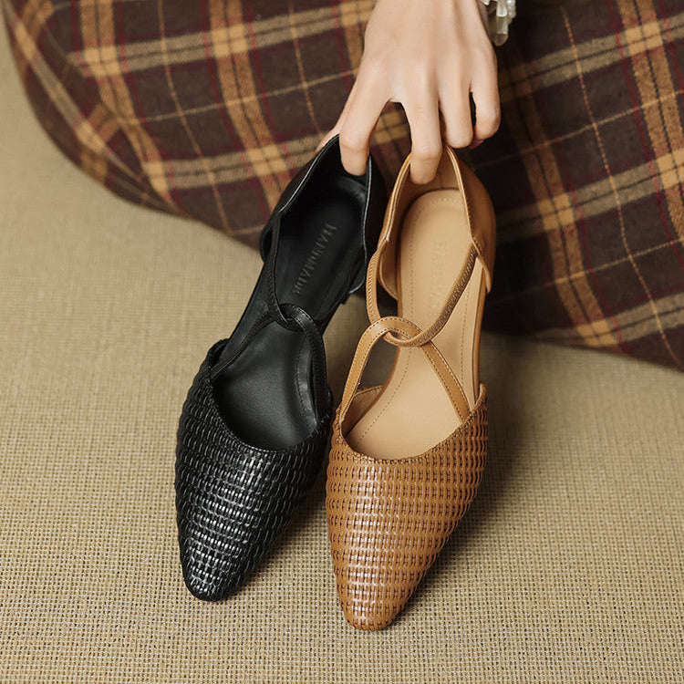 Orvana™ | Woven T-Strap Pointed-Toe Flats