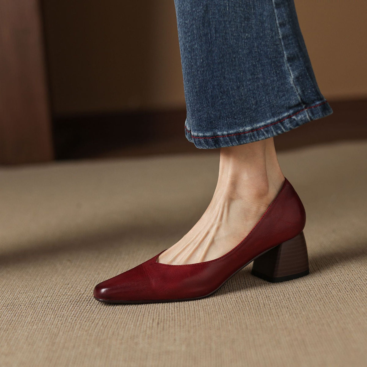 Women's Leather Square Pumps