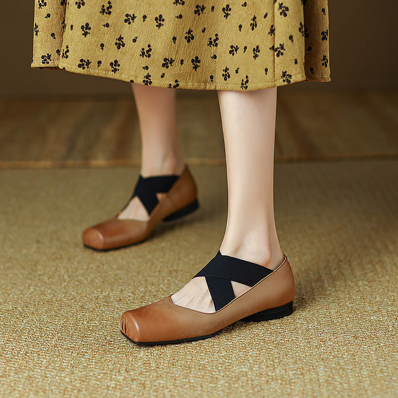 Women's Square Toe Leather Ballets