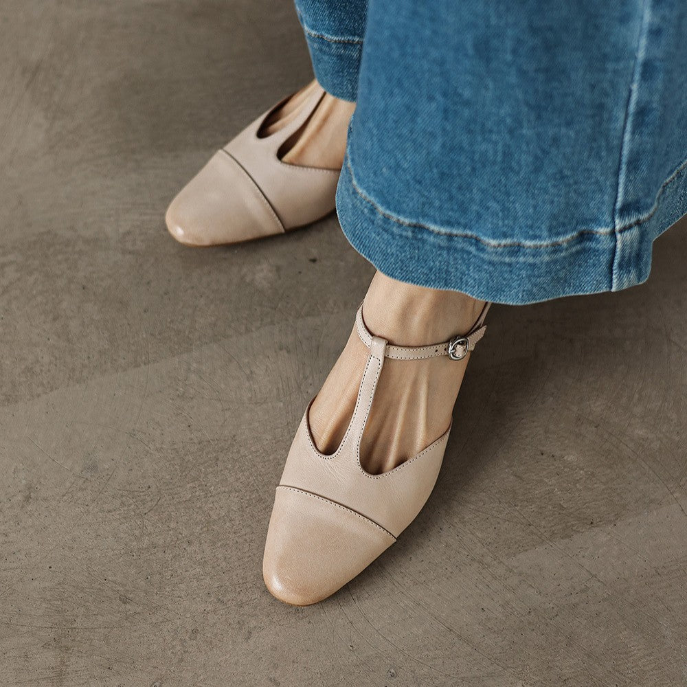 Women's T-Bar Leather Mules