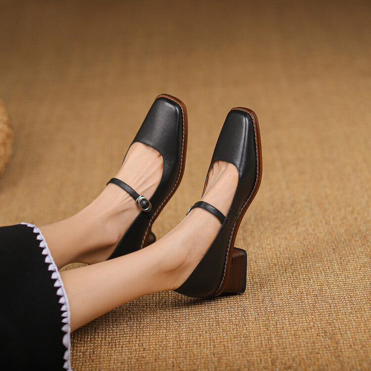 Women's Strap Leather Mary-Jane Heels