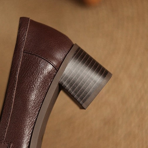 Women's Square-Toe Leather Loafer Pumps