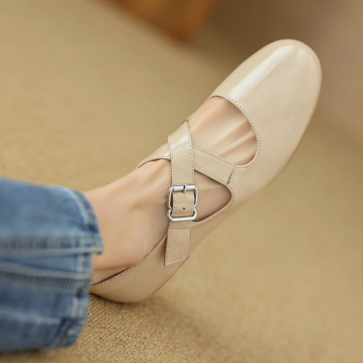 Women's Cross-Strap Leather Flats