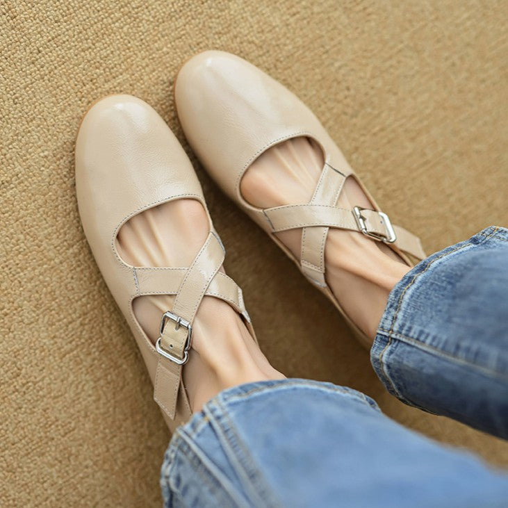 Women's Cross-Strap Leather Flats