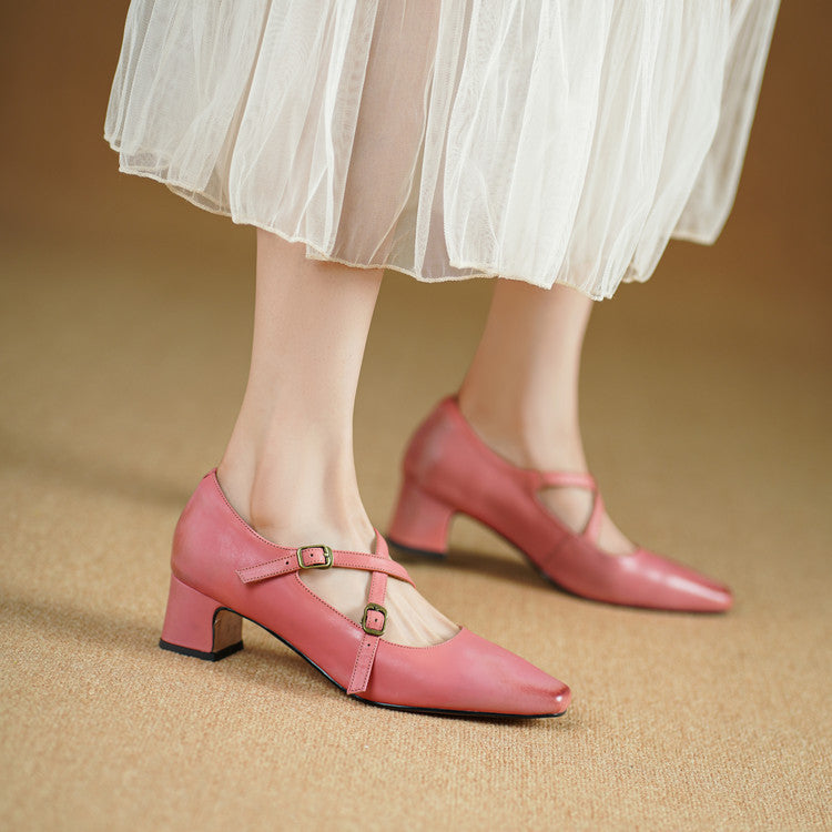 Women's Mary-Jane Leather Heels