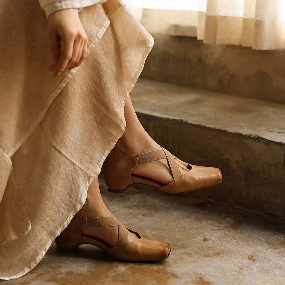Women's Leather Cross-Strap Heels