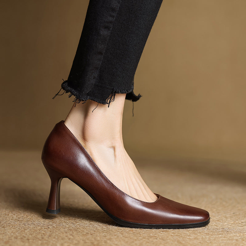 Women's Square Leather Pumps